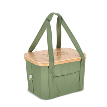 Picknickmand met houten deksel en koelvak aan de binnenkant
