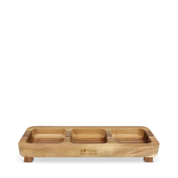 Mini acaciahouten tafel met 3 compartimenten voor snacks