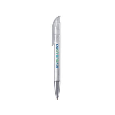 Transparante plastic pen met metalen punt gemaakt in de EU met jouw bedrukking
