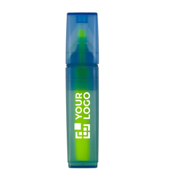 RPET-markeerstift van transparant blauw met verschillende inktkleuren met jouw bedrukking