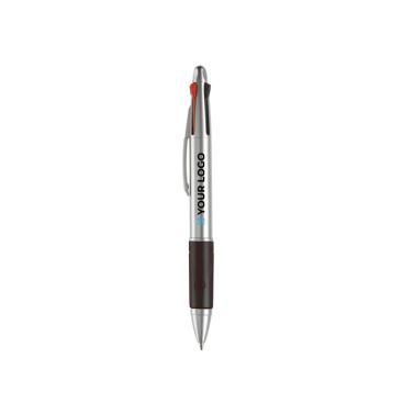 Multifunctionele pen 4-in-1 met gekleurde grip met jouw bedrukking