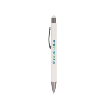 Duurzame papieren pen met stylus in verschillende kleuren met jouw bedrukking