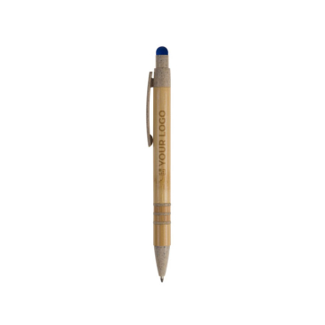 Bamboe en tarwestro pen met gekleurde stylus met jouw bedrukking