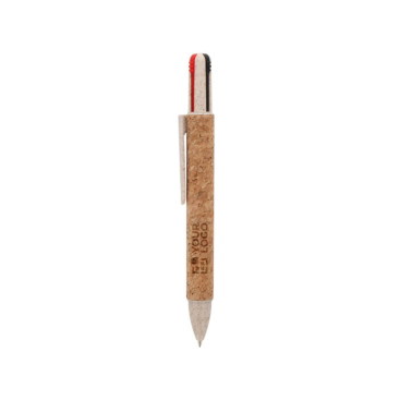 Ecologische multifunctionele pen 4-in-1 gemaakt van kurk met jouw bedrukking