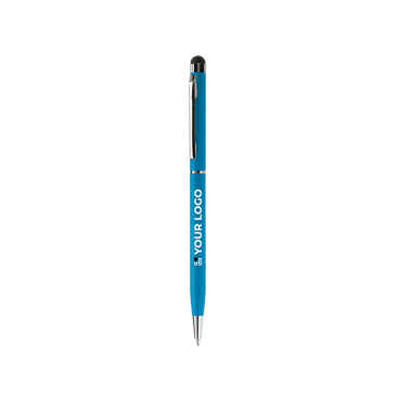 Dunne metalen pen in levendige kleuren met zwarte stylus met jouw bedrukking
