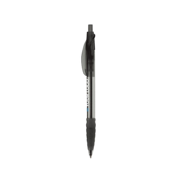 Transparante plastic pen met rubberen grip gemaakt in de EU met jouw bedrukking