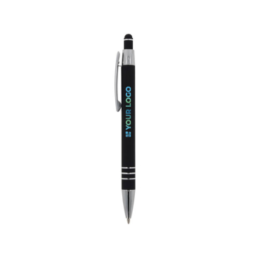 Aluminium pen met soft-touch afwerking en 3 zilveren ringen met jouw bedrukking
