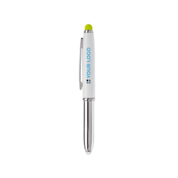Pen met stylus in verschillende kleuren en lampje met jouw bedrukking