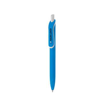 Gerecyclede plastic pen in kleuren met witte drukknop met jouw bedrukking
