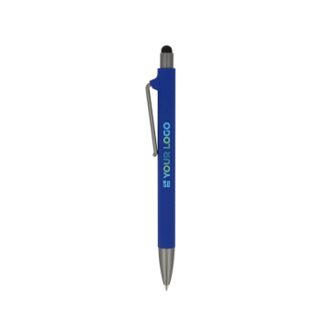 Gerecyclede plastic pen in kleuren met zwarte stylus met jouw bedrukking