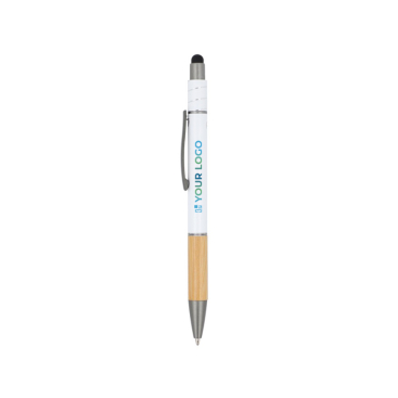Balpen met bamboe detail en antistress spinner blauwe inkt