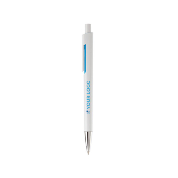 Witte plastic pen met subtiele kleurdetails met jouw bedrukking