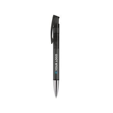 Transparante gekleurde plastic pen met metalen punt met jouw bedrukking