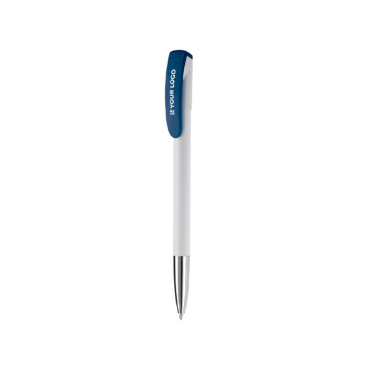 Plastic pen met kleurrijke clip en metalen punt met jouw bedrukking
