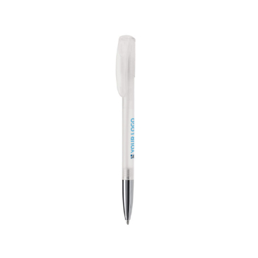 Transparante plastic pen met metalen punt gemaakt in de EU met jouw bedrukking