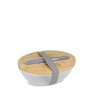 Lunchbox met bamboe deksel en bestekset met elastische sluiting