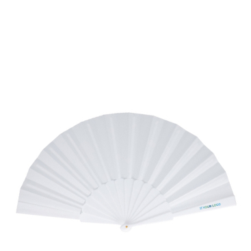Polyester waaier in kleuren met personaliseerbaar plastic handvat