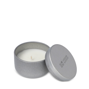 Plantaardige wax kaars in ronde pot van gerecycled staal