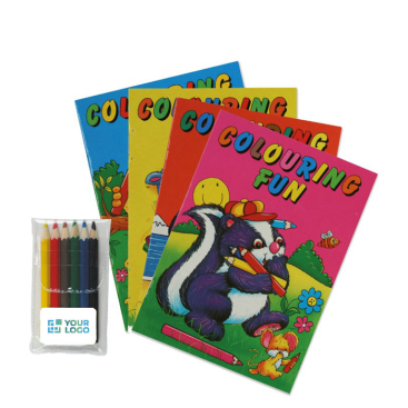 Kleurset met een boek van 16 pagina's en 6 kleurpotloden A6 met jouw bedrukking