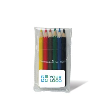 Korte kleurpotloden in transparante, personaliseerbare etui met jouw bedrukking