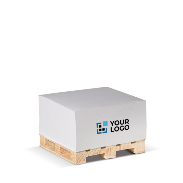 Notitieblok van 420 blanco FSC-vellen op houten pallet 10x10x5 cm