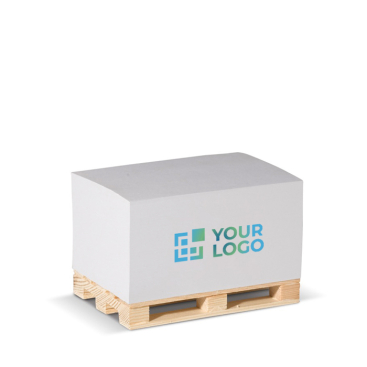 Notitieblok van 530 blanco FSC-vellen op houten pallet 12x8x6 cm