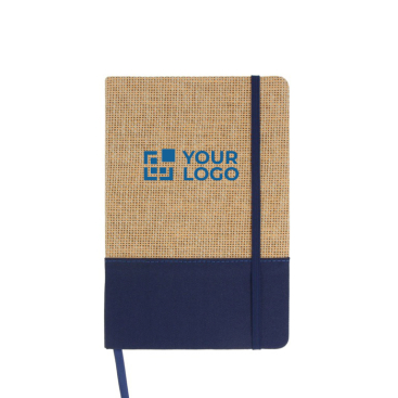 Notitieboek van jute en RPET met kleurdetail aan de basis. met jouw bedrukking
