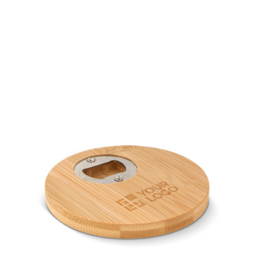 Ronde bamboe onderzetter met flesopener met jouw bedrukking