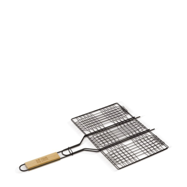 Rechthoekige barbecuegrill met comfortabel houten handvat met jouw bedrukking