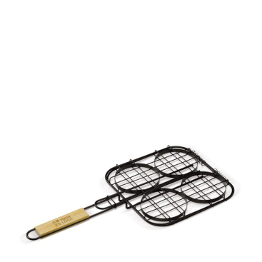 Barbecuegrill met comfortabel houten handvat speciaal voor hamburgers met jouw bedrukking