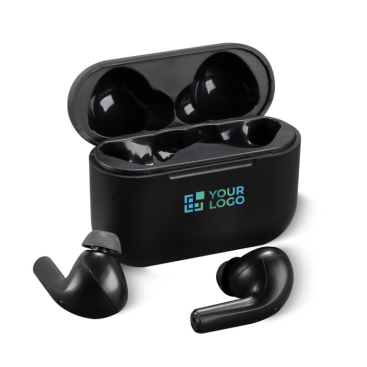 Klassieke True Wireless Stereo oordopjes in zwarte oplaadetui met jouw bedrukking