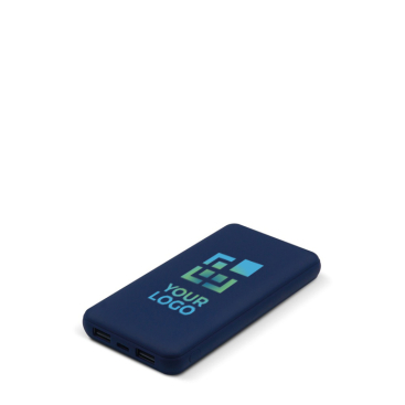 Rubberen powerbank met USB-A en type C poorten 8000 mAh met jouw bedrukking