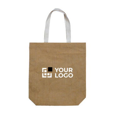 Jute tas met dikke canvas handvatten 340 g/m2 en capaciteit van 8kg met jouw bedrukking