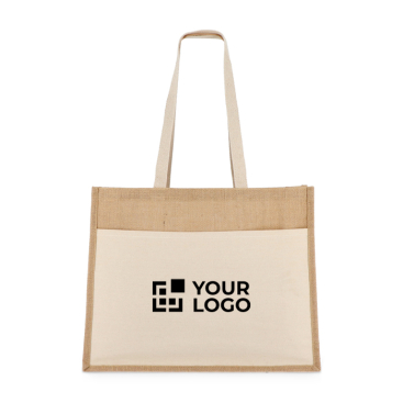 Jute tas met katoenen voorvak en bijpassende hengsels 320 g/m²