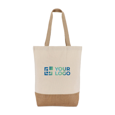 Katoenen tas met bodemvouw en jute handvatten 320 g/m²