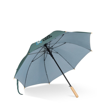 RPET stormbestendige paraplu met houten uiteinden 25'' met jouw bedrukking