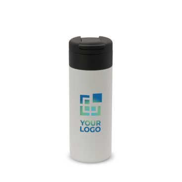 RVS fles met zwarte opklapbare dop 400ml met jouw bedrukking