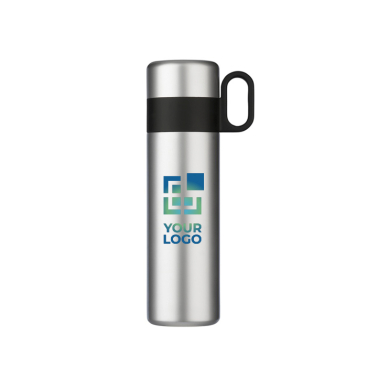 RVS thermosfles met beker en handgreep als dop 350ml met jouw bedrukking