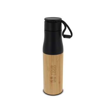 RVS fles met bamboedetails en koord 500ml met jouw bedrukking