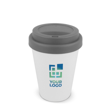 Herbruikbare plastic takeaway beker met felle kleurdeksel 250ml met jouw bedrukking