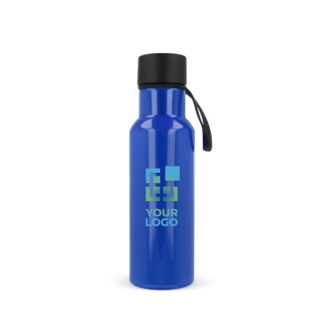 RPET fles met gekleurde rubberen draaggreep 600ml met jouw bedrukking