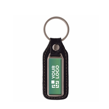 Rechthoekige metalen sleutelhanger om te personaliseren met leer met jouw bedrukking