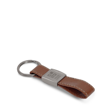 Leren sleutelhanger met personaliseerbaar metalen detail met jouw bedrukking