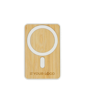 Magnetische bamboe powerbank met draadloos opladen 5.000 mAh