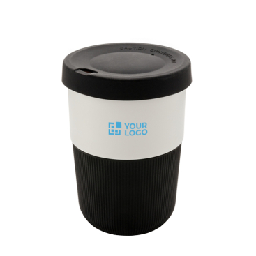 Witte PLA herbruikbare koffiebeker weergave met jouw bedrukking