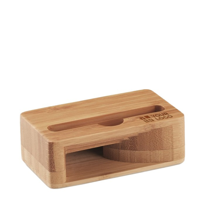 Bamboe telefoonhouder met versterker kleur hout