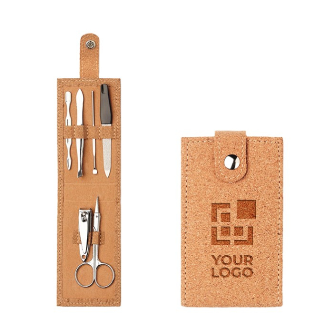 Manicureset in een etui van kurk  kleur beige