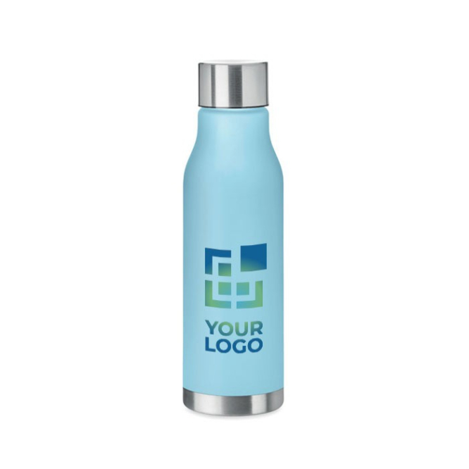 Fles met logo en transparante afwerking weergave met jouw bedrukking