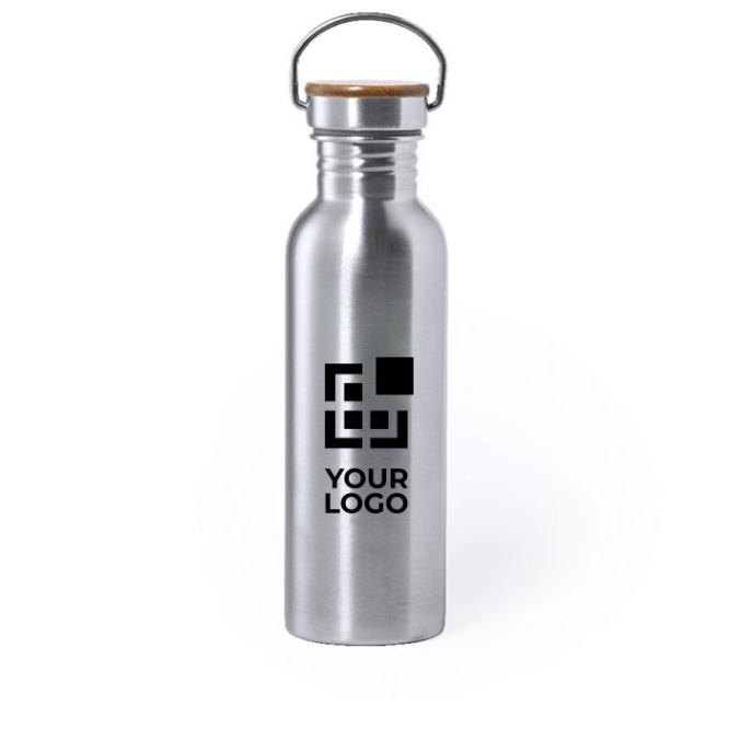 Grote rvs waterfles met logo kleur zilver