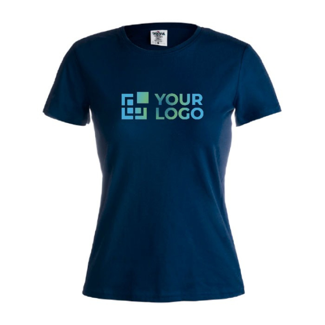 Katoenen dames T-shirts met logo, 150 g/m2 in de kleur marineblauw